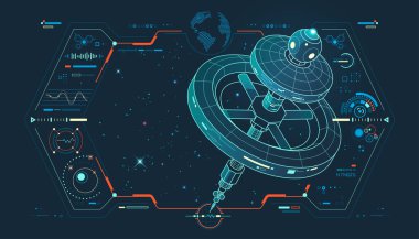 Uluslararası uzay istasyonu veya uzay mühendisliği, galaksi arayüzü ile çizilmiş yörünge altyapısı grafiği