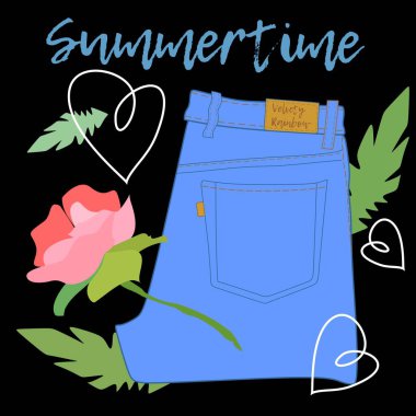 Kot pantolon ve spor ayakkabı, yaz havası ve şakayık, kalpler ve yazıtlar.