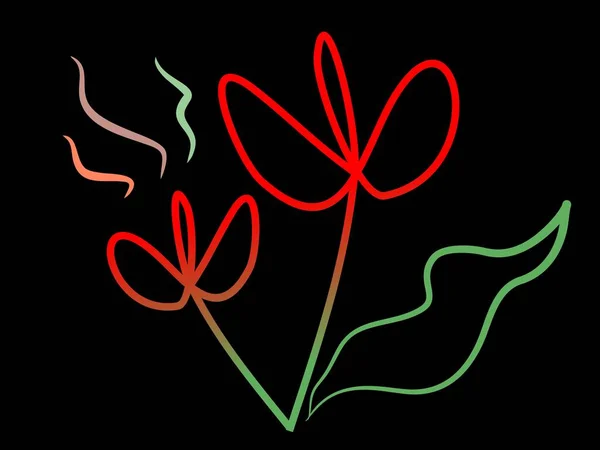 花和菊花 线形花 线形花 古典绘画风格 夏季和植物 — 图库矢量图片
