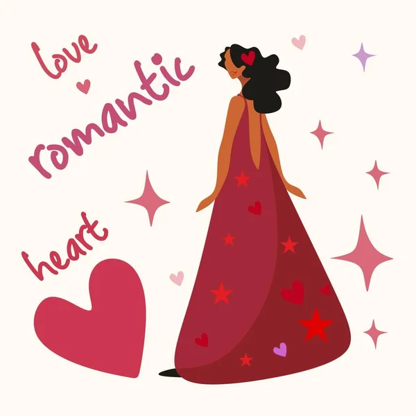 Feminidad Romance Corazones Amor Feminismo Cuerpo Cara Chica Corazones Estilo — Vector de stock