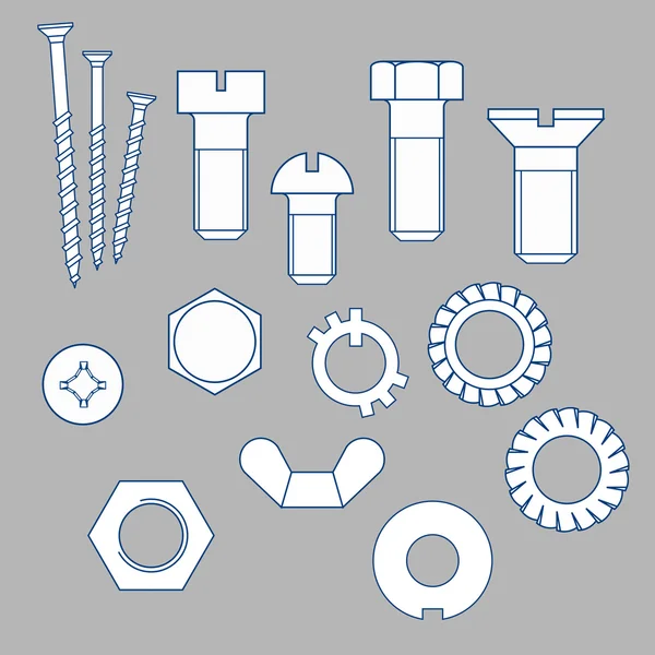 Set of bolts, nut and washers — Stock Vector