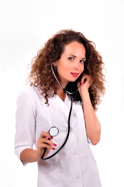 Jovem bela bem sucedida médico feminino com estetoscópio — Fotografia de Stock