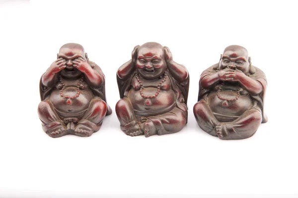 Három Buddhák fehér háttér — Stock Fotó