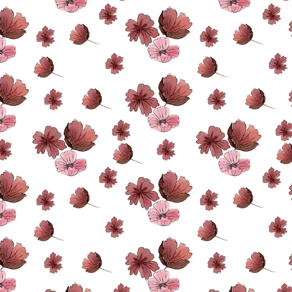 Akvarell Illustration Sömlös Mönster Från Känsliga Röda Blommor Vit Bakgrund — Stockfoto