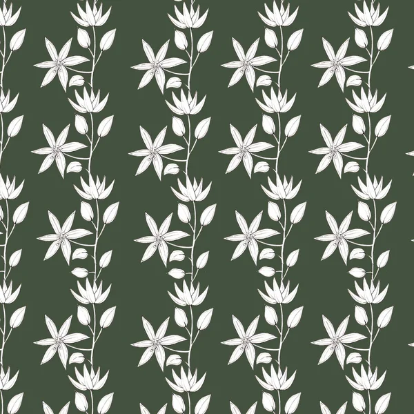 Retro Ilustración Flores Blancos Antecedentes Verde Patrón Inconsútil Para Wallpaper — Foto de Stock