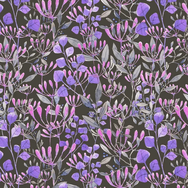 Farklı Çayır Çimlerinden Duvar Kağıdından Kumaştan Suluboya Desensiz Çiçek Deseni — Stok fotoğraf