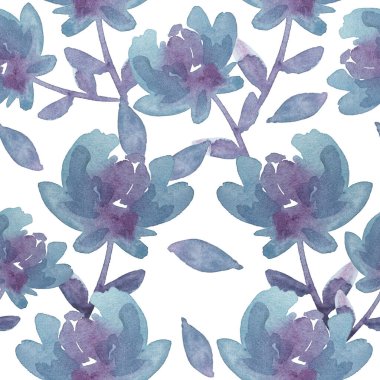 suluboya resimleme kusursuz desen, yapraklı bir saptaki yemyeşil şakayıklar, duvar kağıdı veya kumaş için botanik baskılar