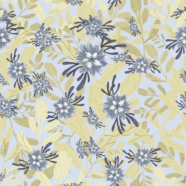 Αδιάβροχα Ανθοφορία Χωρίς Ραφές Pattern Abstract Gray Flowers Yellow Graass — Φωτογραφία Αρχείου