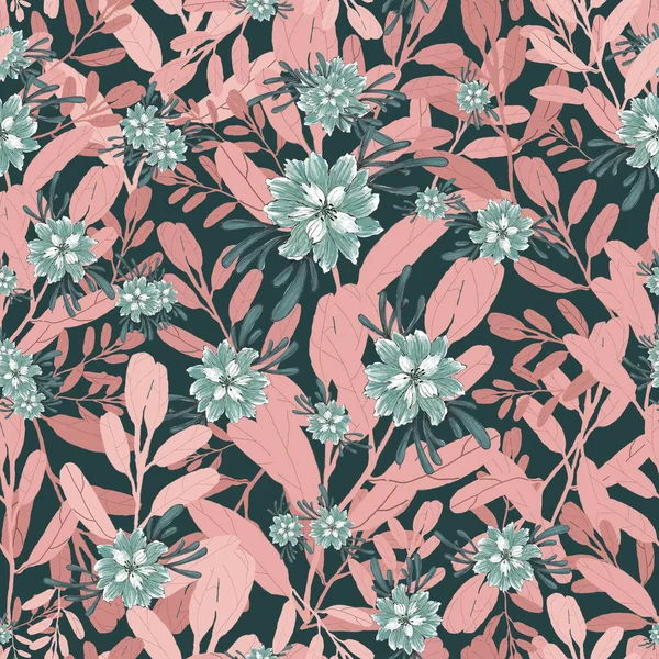 Уверколор Illustration Seamless Pattern Abstract Gray Flowers Pink Grass Oblong — стокове фото
