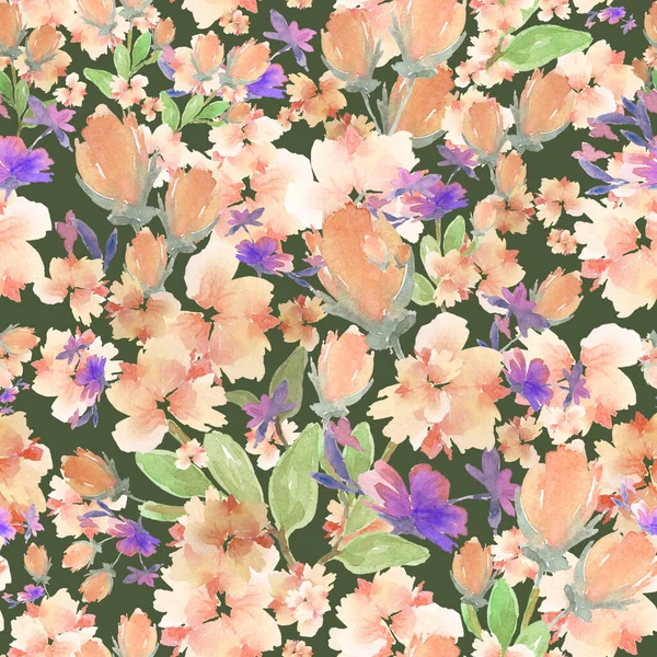 Уверколор Illustration Seamless Pattern Glade Beautiful Airy Watercolor Flowers Dark — стокове фото