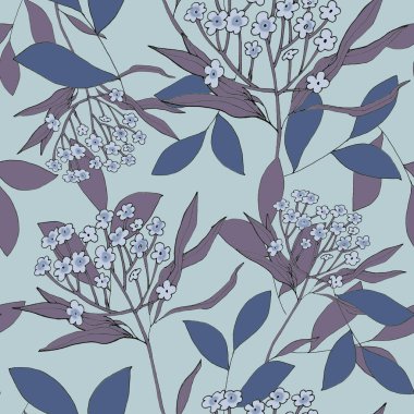 watercolor illustration seamless pattern field grass with small flowers,leaves,fo wallpaper,fabric or furniture