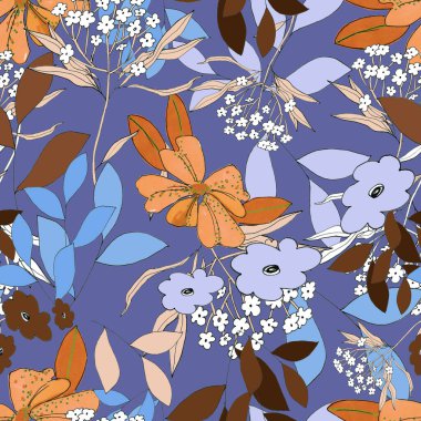 watercolor illustration seamless pattern bright floral summer print retro ,boho
