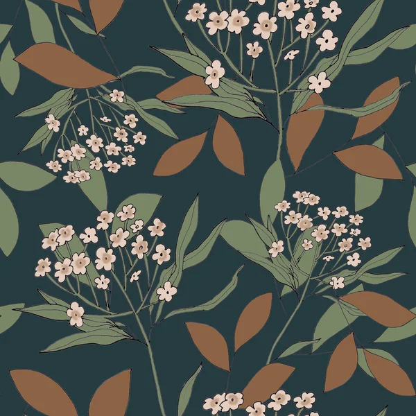 Watercolor Illustration Seamless Pattern Field Grass Small Flowers Leaves Wallpaper — Foto de Stock