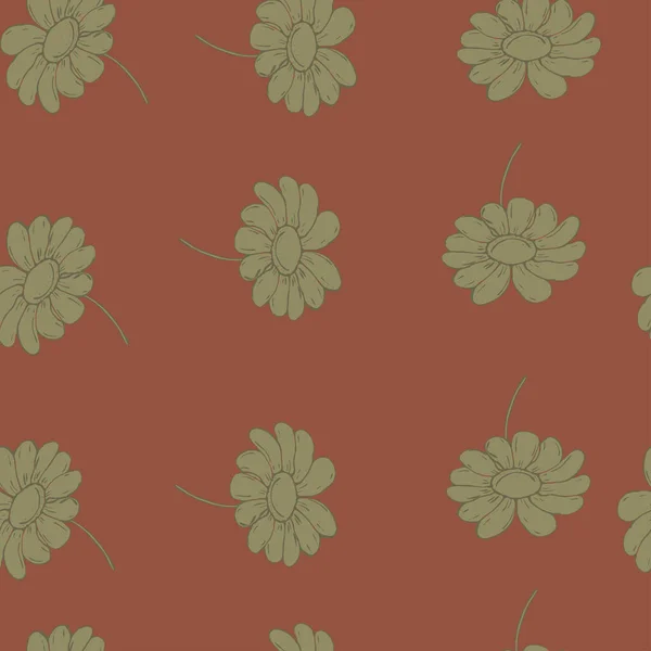 红色背景上无缝图案灰白色雏菊 用于墙纸 织物或家具 — 图库矢量图片