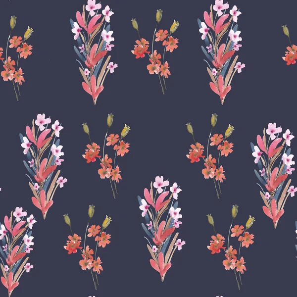 Patrón Sin Costura Ilustración Acuarela Impresión Botánica Retro Flores Simples —  Fotos de Stock