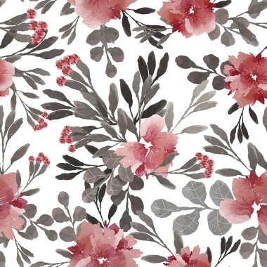 suluboya çizimler kusursuz desenli yaz çiçekleri beyaz arka planda yaprakları olan, duvar kağıdı, kumaş veya mobilya için