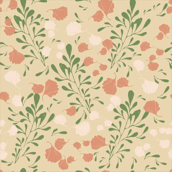 Illustration Vectorielle Motif Sans Couture Imprimé Botanique Herbe Verte Fleurs — Image vectorielle