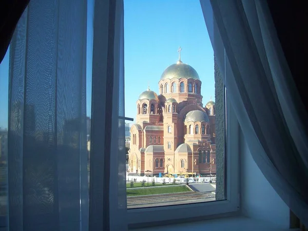Vista Grande Catedral Ortodoxa Estilo Bizantino Janela — Fotografia de Stock
