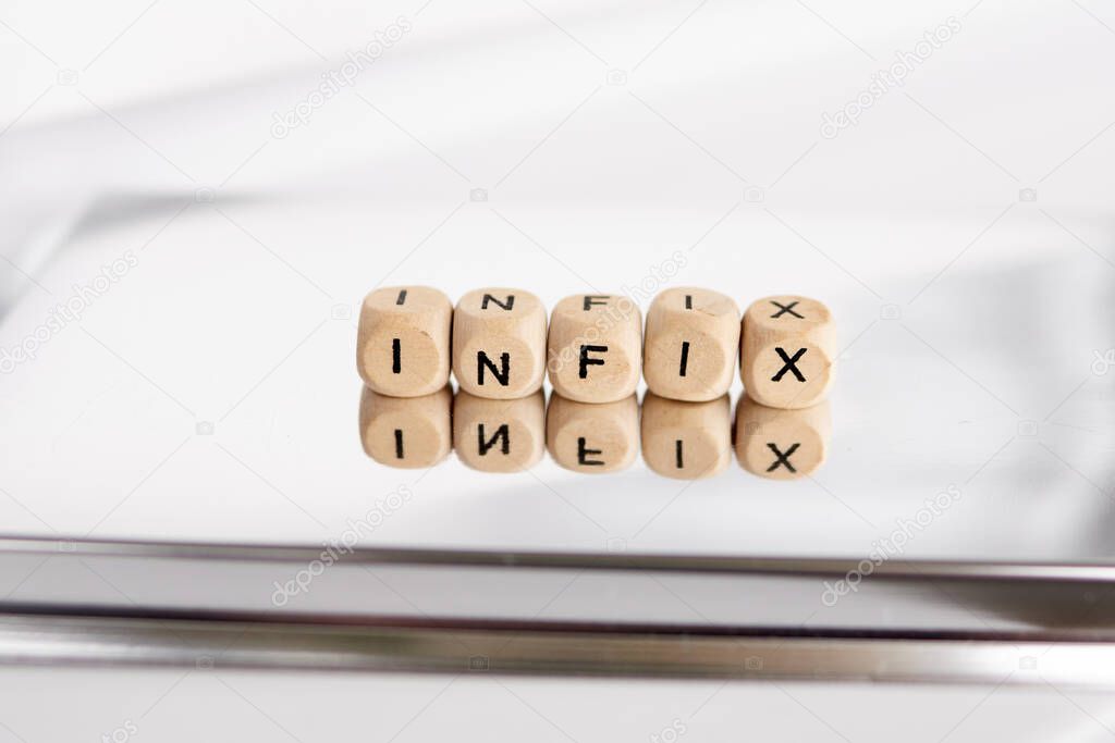 Word infix made by wooden cubes