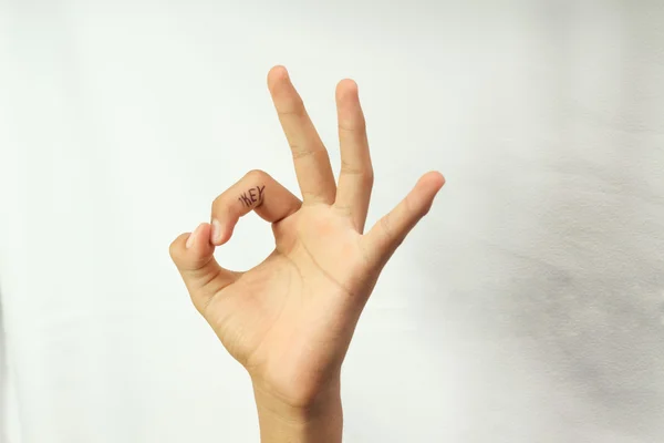 The sign from fingers of a hand. Okey — Stock Photo, Image