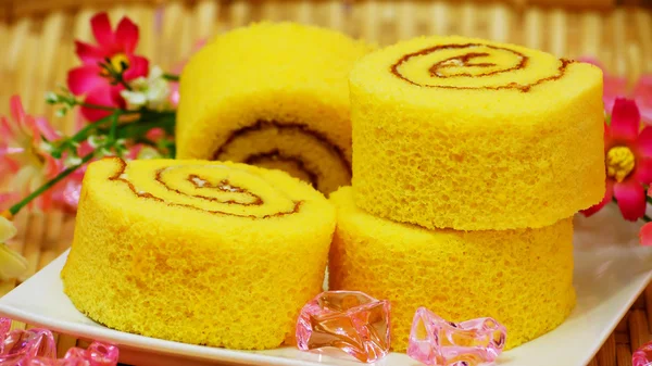 Torta de crema rollo suizo — Foto de Stock
