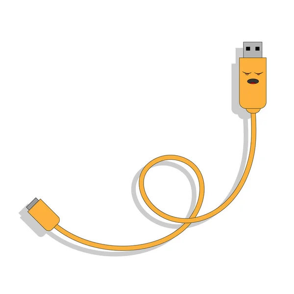 Vektor Illustration Tecknad Usb Kabel Med Aktern Ansikte Gul Kawaii — Stock vektor