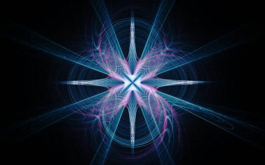 Siyah zemin üzerinde birçok ışınlar bulunan fantastik bir yıldızın soyut çizimi.