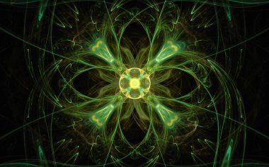 Yapraklı fraktal fantastik çiçekten elde edilen dijital illüstrasyon.