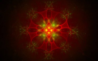 Yapraklı fraktal fantastik çiçekten elde edilen dijital illüstrasyon.