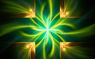 Yapraklı fraktal fantastik çiçekten elde edilen dijital illüstrasyon.