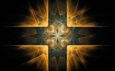 Değişik renklerdeki geometrik şekillerden oluşan taç yaprakları olan soyut, fantastik bir çiçek..