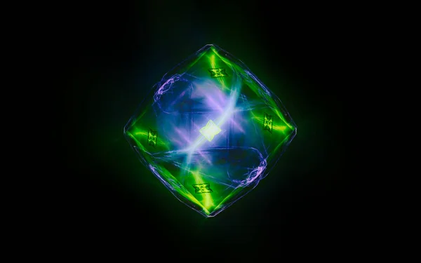 Abstrakte Abbildung Eines Fantastisch Leuchtenden Mystischen Kristalls Auf Schwarzem Hintergrund — Stockfoto