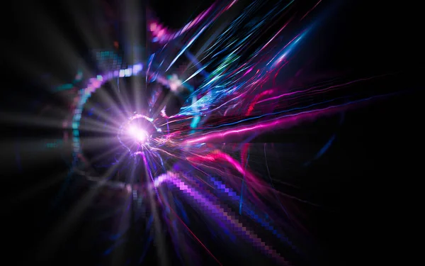 abstract computer illustrations of fantastic energy waves of various shapes and shades on a black background for use in symbols, signs for digital design and graphics.