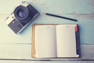 camera and notbook.retro