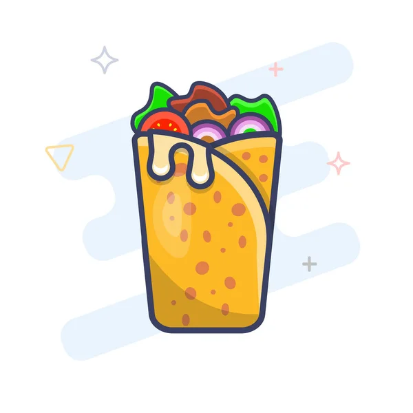 Shawerma Sandwich Flache Umrisse Symbol Shawarma Wrap Vektor Illustration Kebab — Stockvektor