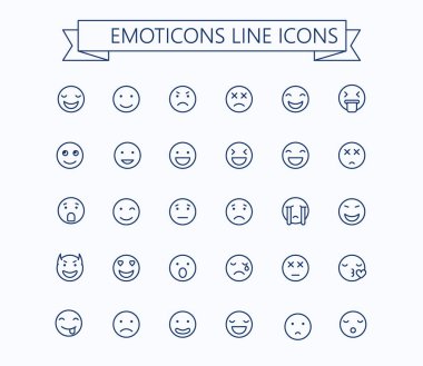 Smiley emoticons çizgi vektör simgeleri. Emoji vektörü ayarlandı..