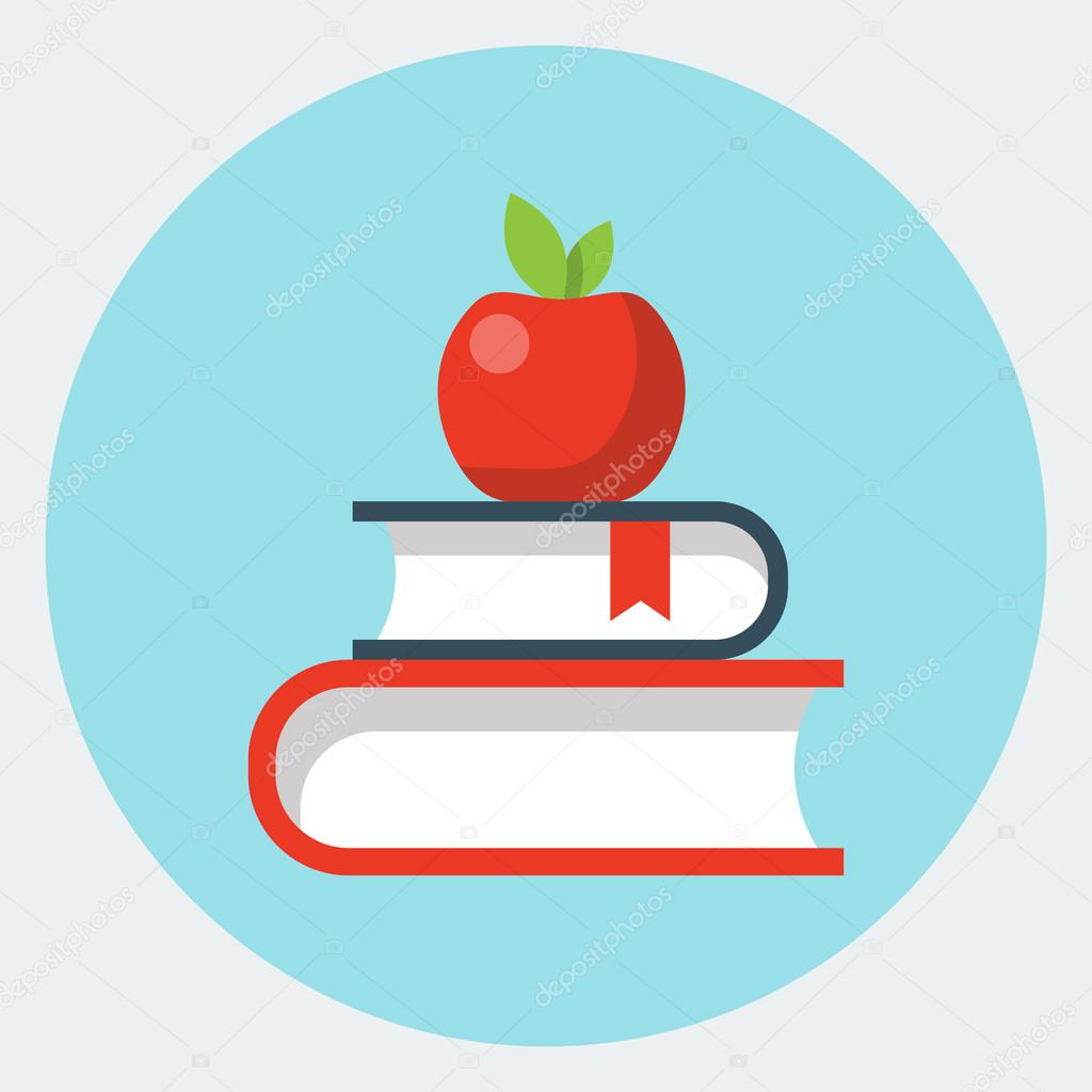 Vector books with apple flat icon