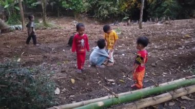 Banyumas, Central Java Endonezya: Endonezyalı çocuklar öğleden sonra bir köyün bahçesinde oynuyorlar