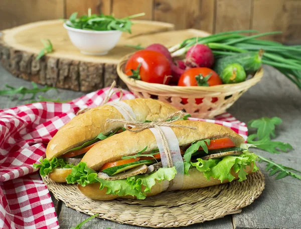 Sandwich à la viande rôtie et légumes — Photo