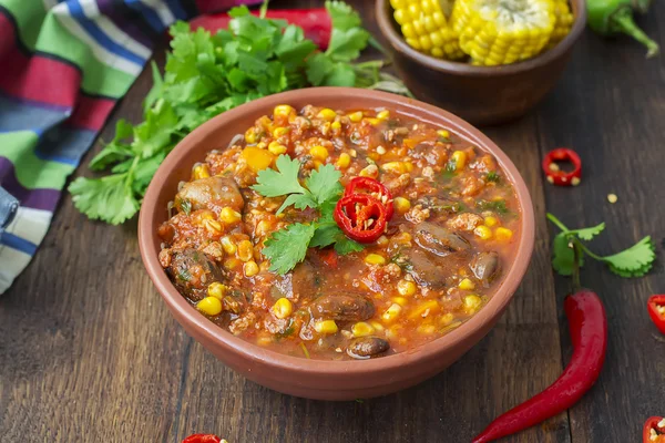 Chili con carne. Plato tradicional mexicano — Foto de Stock