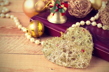 Vintage tarzı ahşap arka plan Christmas kompozisyonu