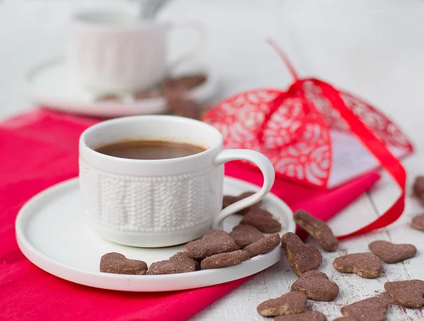 Hot cocoa and cookies hearts. Selective focus — Stock Photo, Image