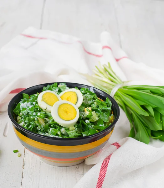Ramson and boiled eggs. Set for spring salad — Stock Photo, Image