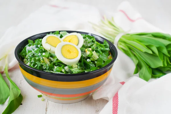 Ramson and boiled eggs. Set for spring salad — Stock Photo, Image
