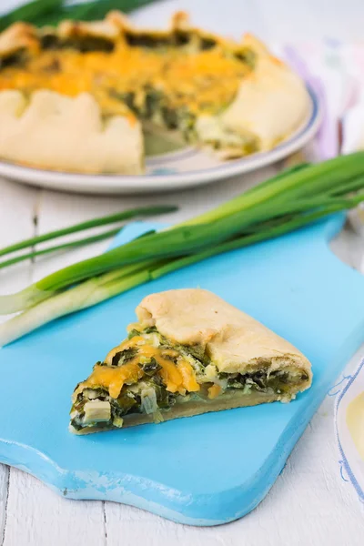 Galette with green onions, egg and cheese — Stock Photo, Image