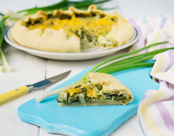 Galette with green onions, egg and cheese — Stock Photo, Image