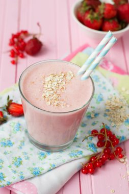 Smoothies with strawberries, banana and currant, healthy eating,