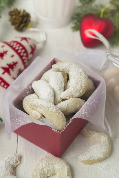 Christmas Cookies walnut crescents on a white background — Stock Photo, Image