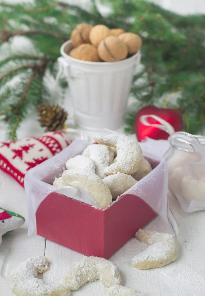 Christmas Cookies walnut crescents on a white background — Stock Photo, Image