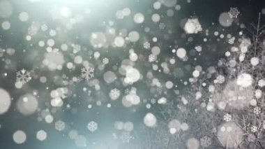 Yeni yıl ve Noel geçmişi. Kusursuz döngü video animasyonu. Noel ağacı ve kar taneleri düşen Mutlu Noeller mektuplarının şirin animasyonu. Mutlu noeller ve yılbaşı hediyeleri